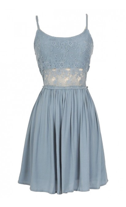 Peace and Love Crochet Floral Lace Dress in Powder Blue